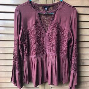 AE Lace Flowy Top with Bell Sleeves